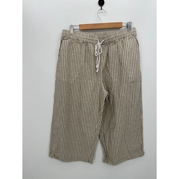beachlunchlounge Pants - beachlunchlounge Cream linen blend Cropped Wide Leg Pants Women Sz L Resort Boho